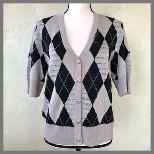 St. John Wool Blend Short Sleeve Button Front Sweater Cardigan